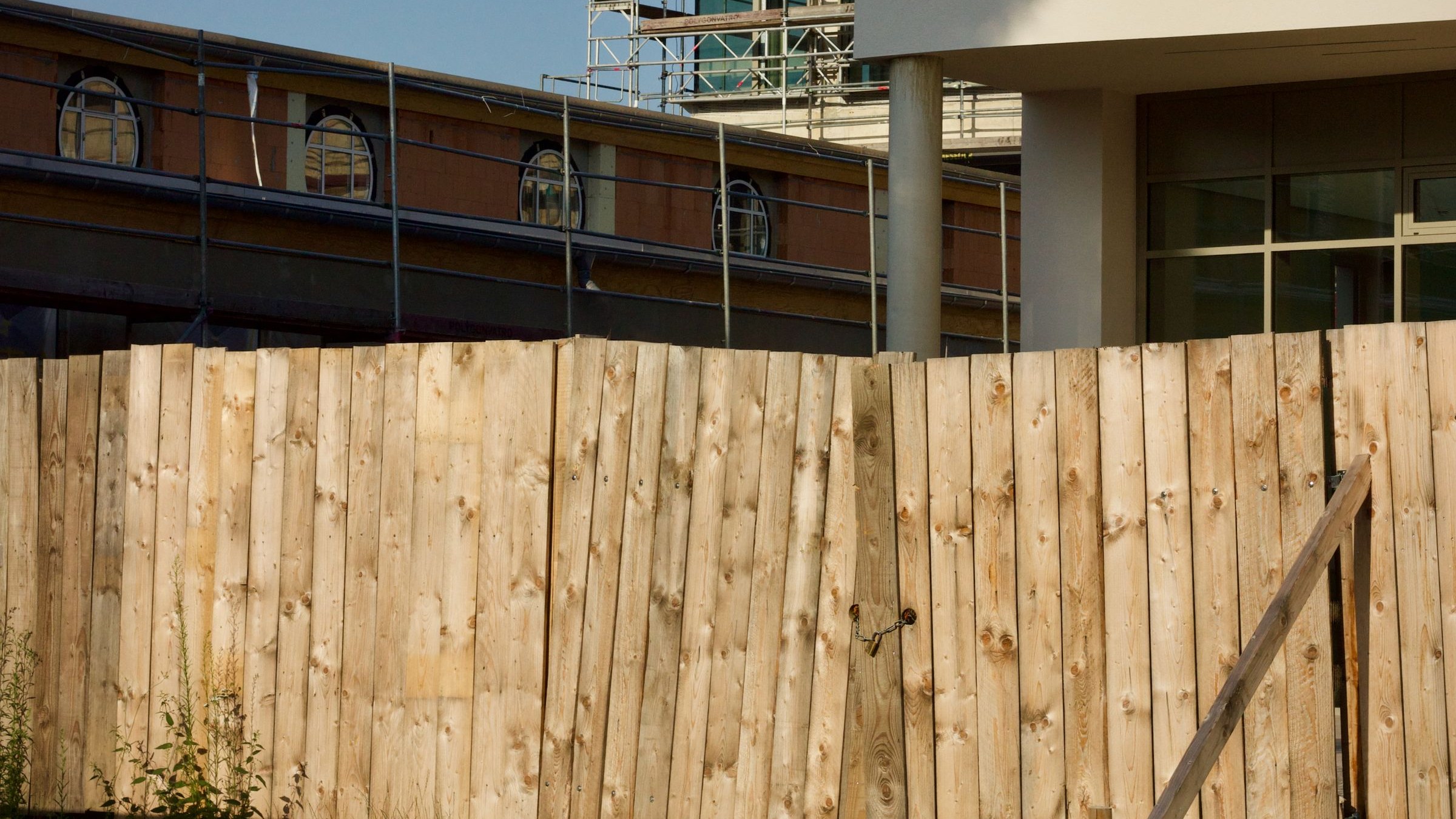 Timber hoarding fence around a construction site