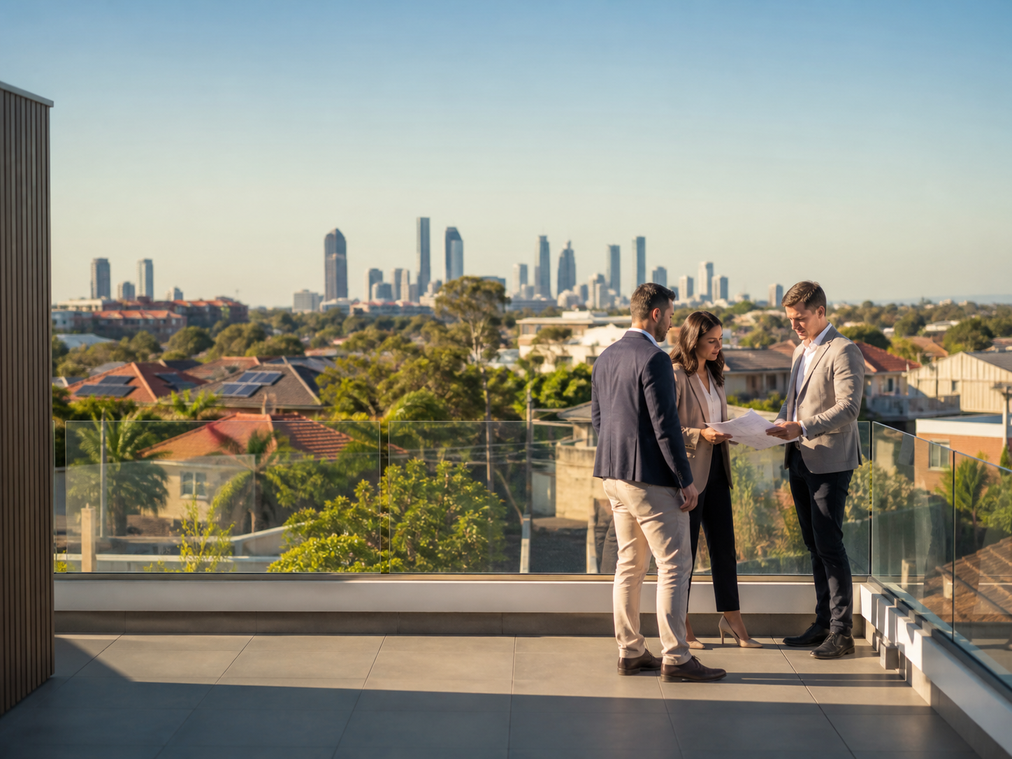 Group of Australian investors reviewing a property syndicate agreement